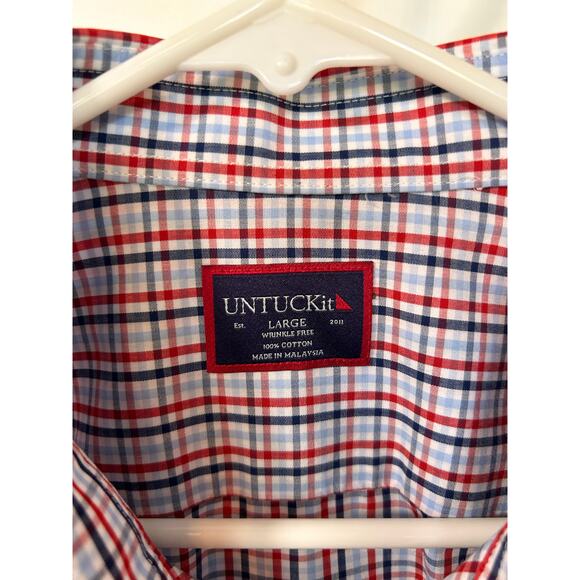 UNTUCKit Plaid Tommasi Wrinkle Free Regular Fit Button Down Shirt Red Blue Large - Picture 7 of 10